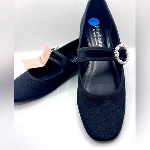 New Juicy Couture Bijoux Velvet Mary Jane Flats Black Ladies 7.5 Embellished NWT